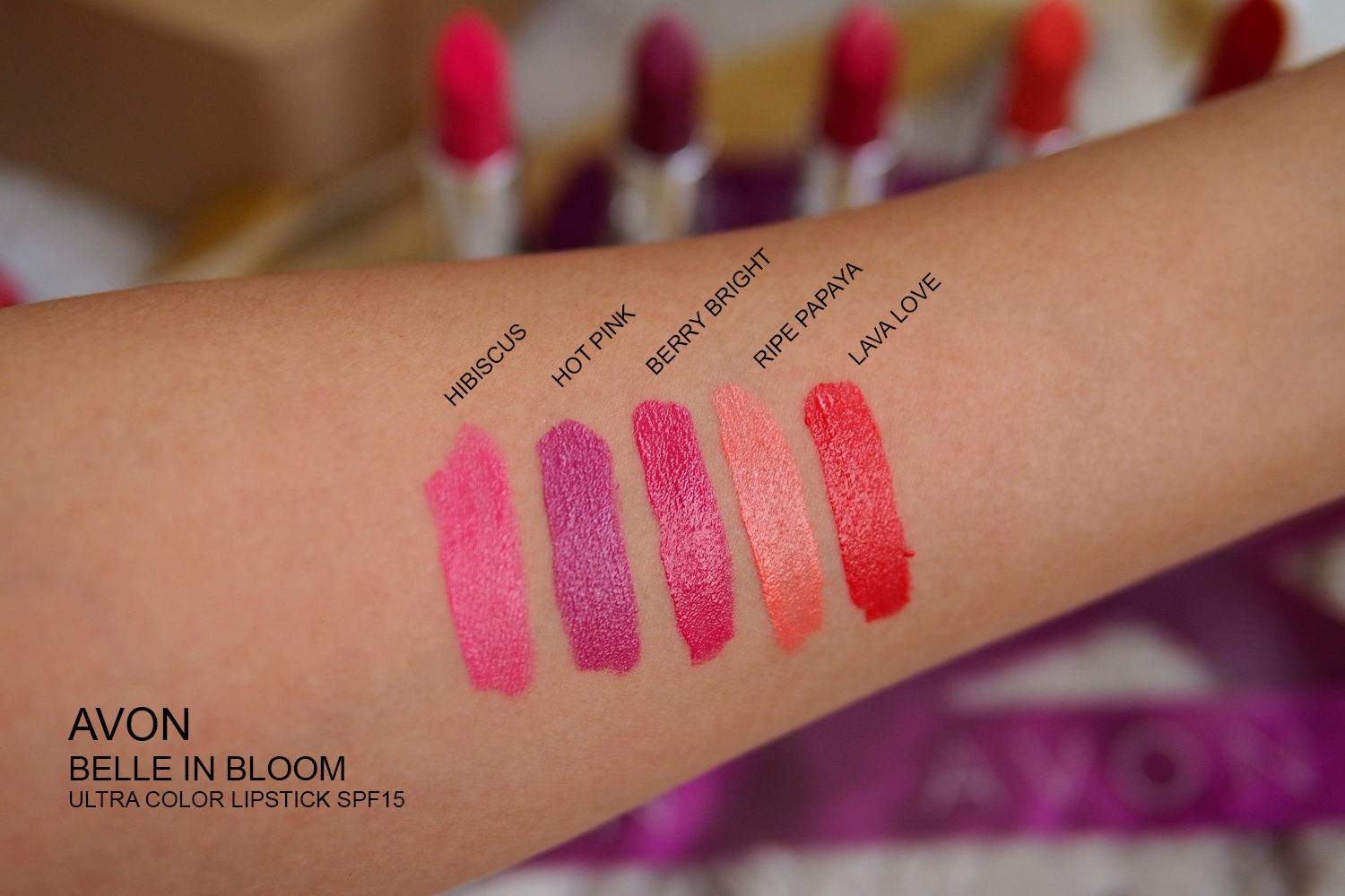 AVON BELLE IN BLOOM LIPSTICKS SWATCHES