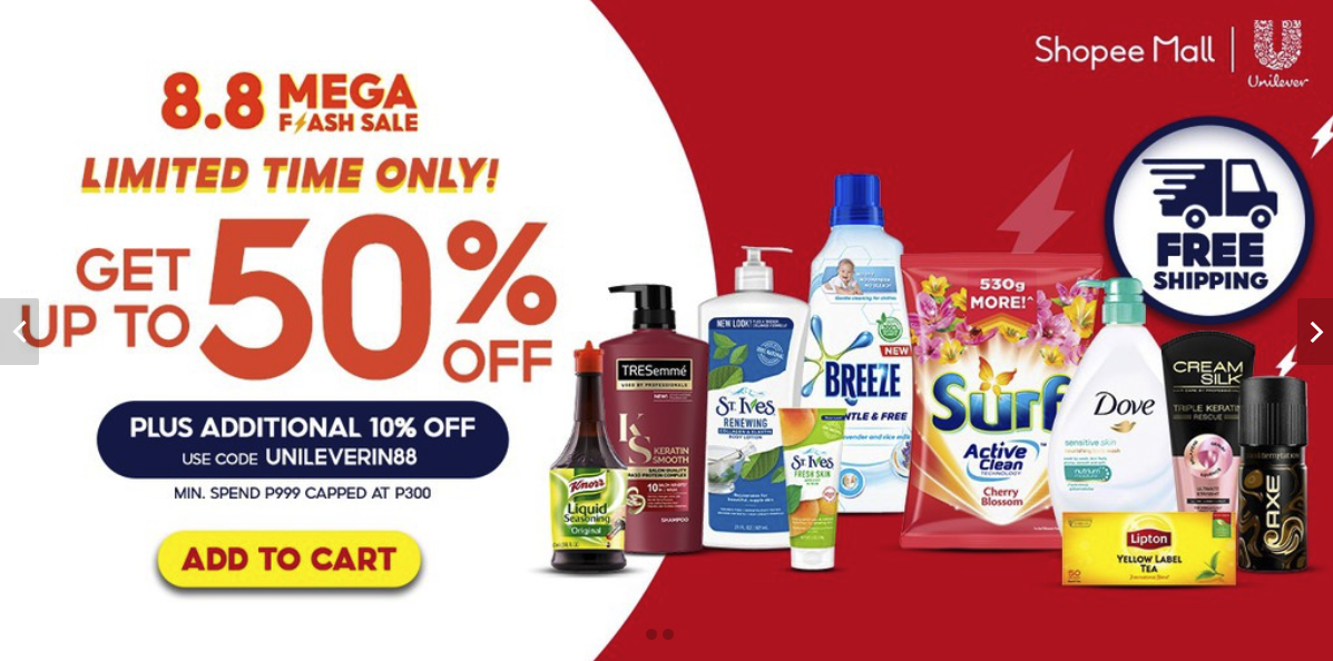 Shopee 8.8 Mega Flash Sale: Unilever Home Store Picks + 10% Off Voucher