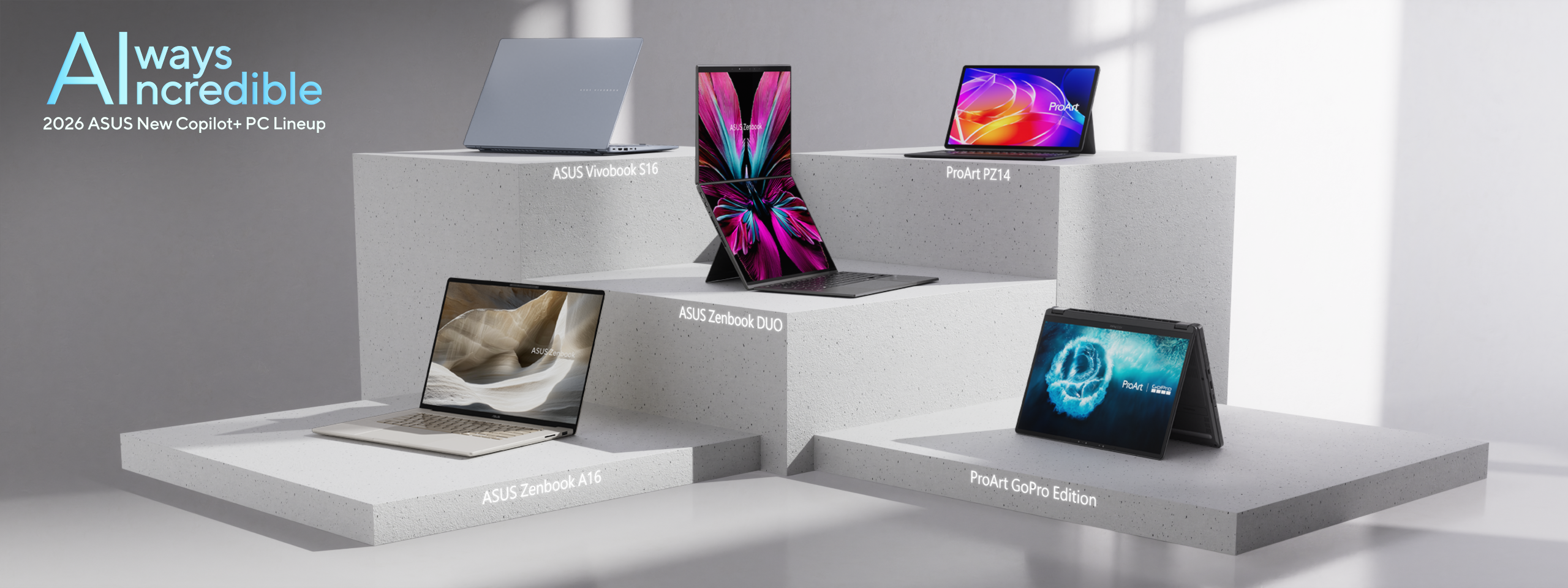New Dual-Screen ASUS Zenbook DUO and Limited-Edition ProArt GoPro Edition Laptops Head Up Innovative New ASUS AI PC Lineup at CES 2026